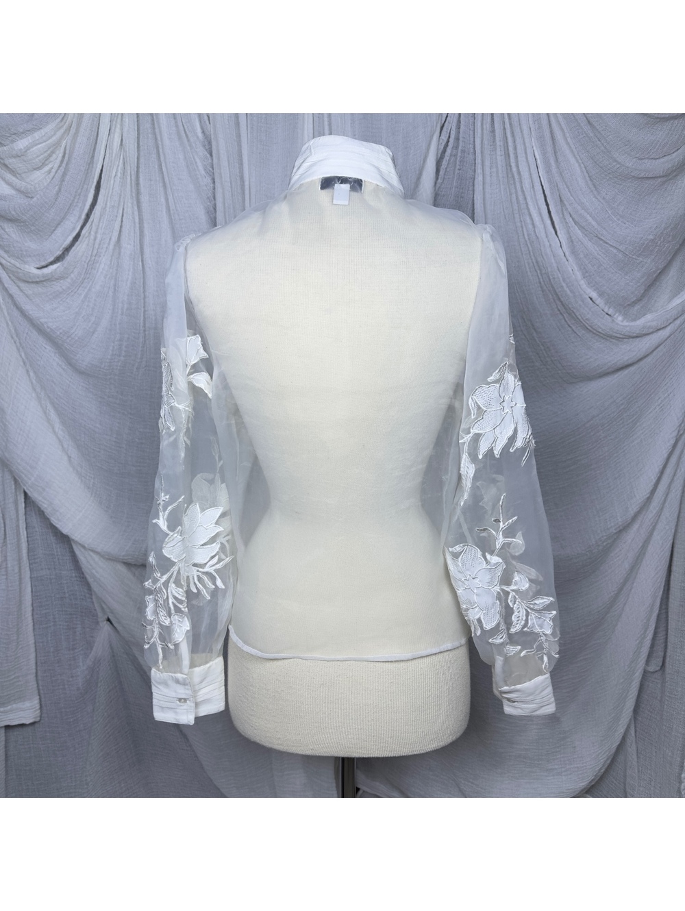 White Embroidered Sheer Sleeve Blouse - Picture 6 of 6